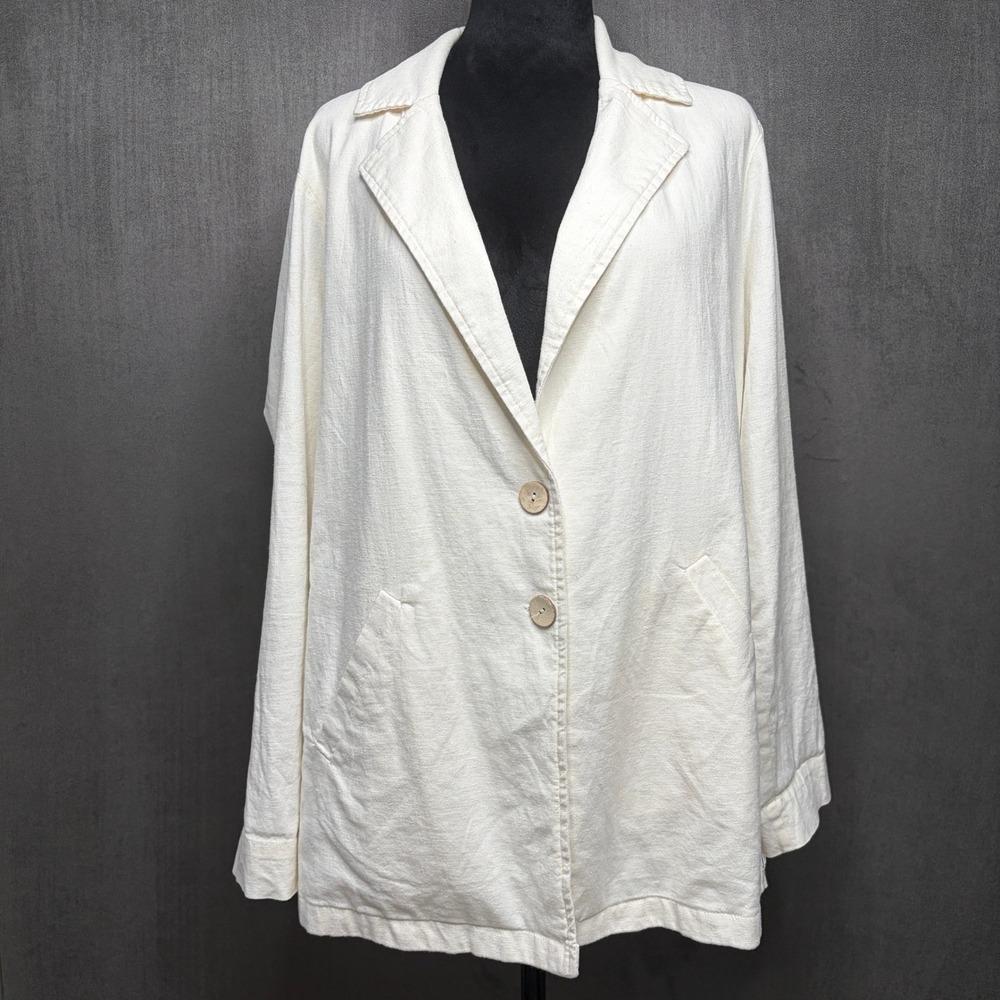 Torrid Blazer Womens 0 L Ivory Linen Blend Cinched Waist Open Front Utility Jkt